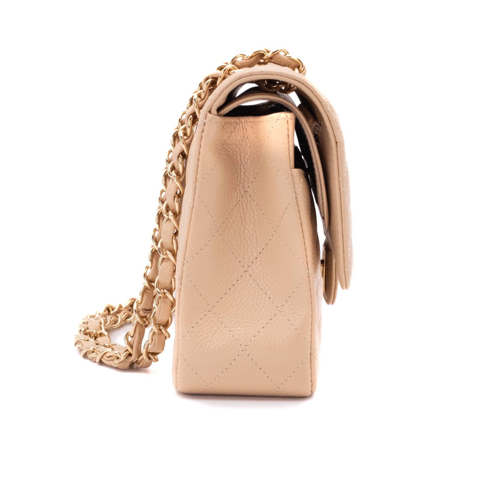 Chanel Classic Double Flap Medium Caviarleder Beige Clair GHW