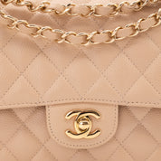 Chanel Classic Double Flap Medium Caviarleder Beige Clair GHW