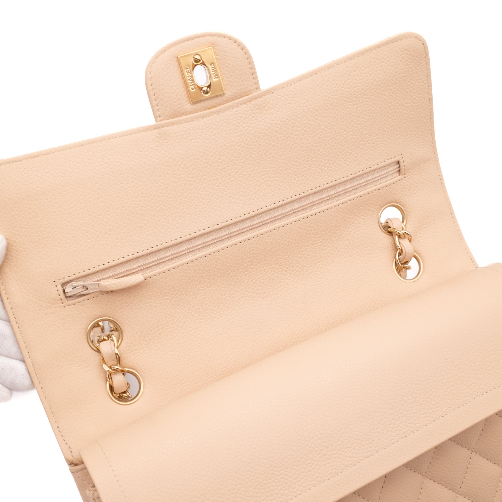 Chanel Double Flap Bag Medium Caviarleder Beige GHW