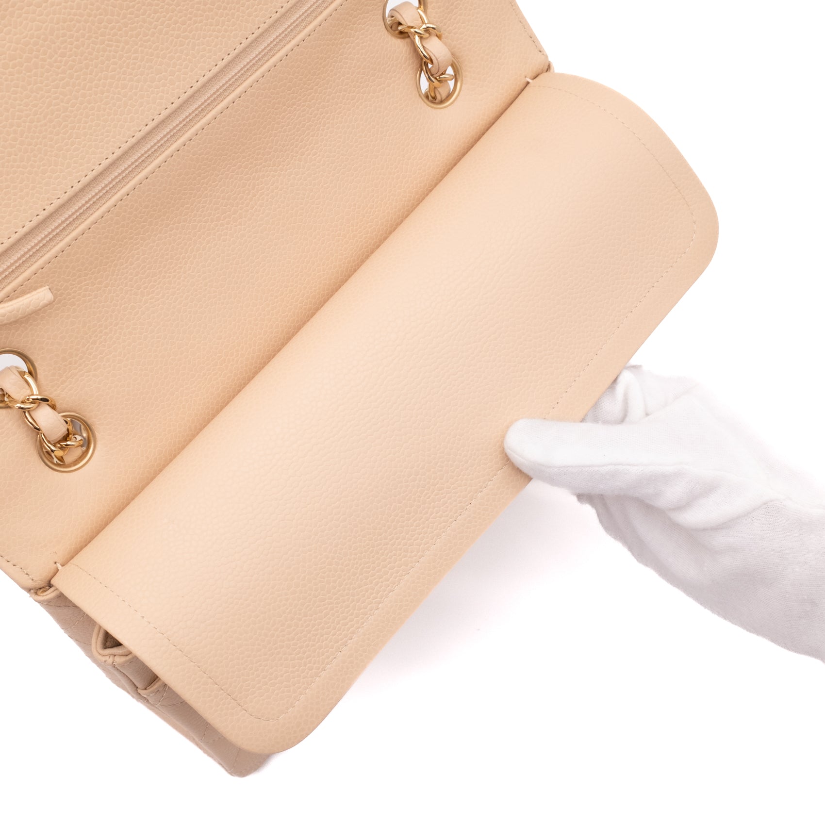 Chanel Double Flap Bag Medium Caviarleder Beige GHW