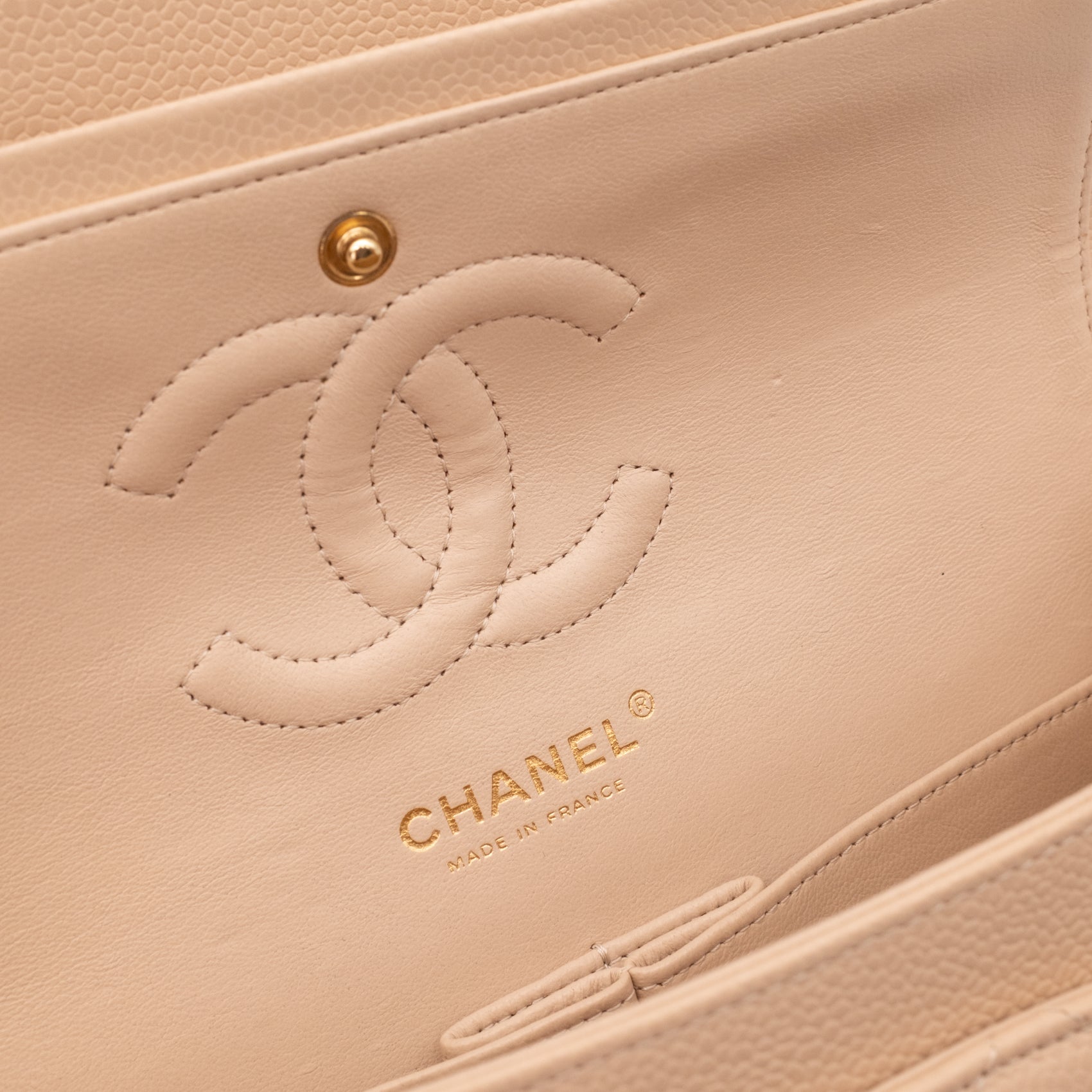 Chanel Double Flap Bag Medium Caviarleder Beige GHW
