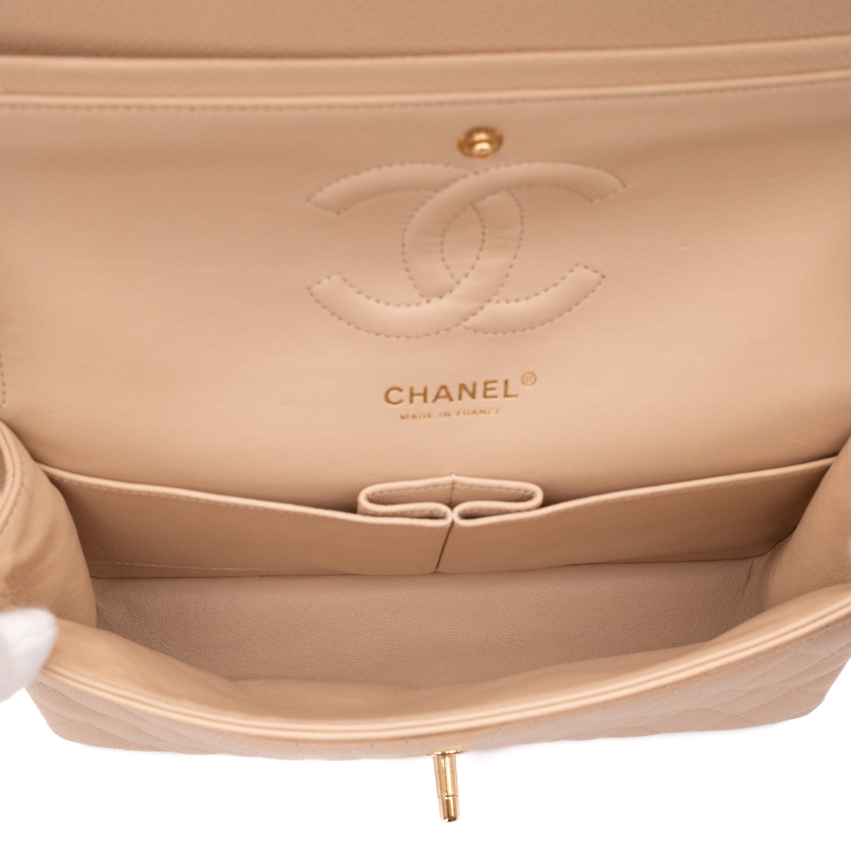 Chanel Double Flap Bag Medium Caviarleder Beige GHW