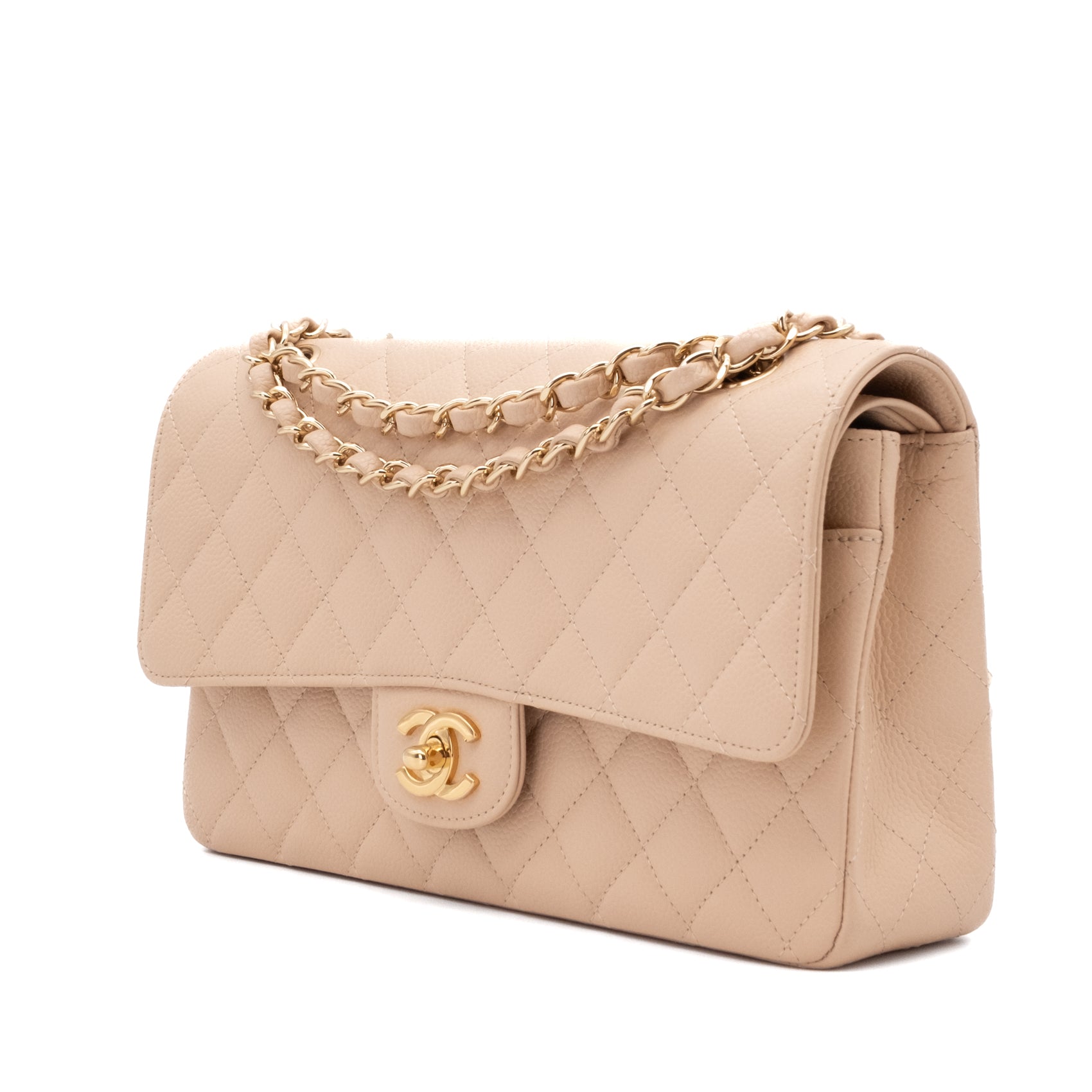 Chanel Double Flap Bag Medium Caviarleder Beige GHW