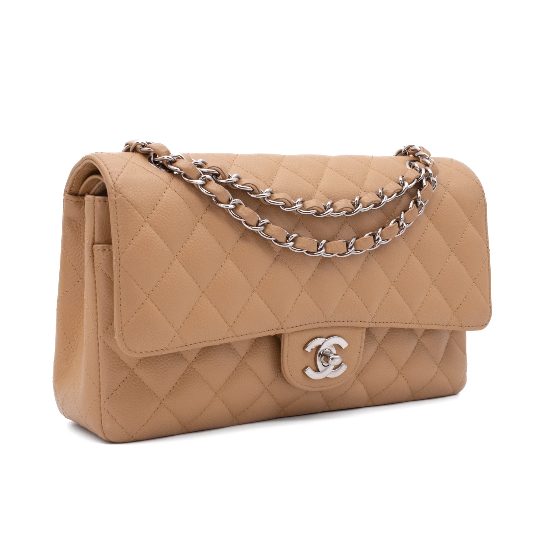 Chanel Classic Double Flap Medium Caviarleder Karamell Beige SHW