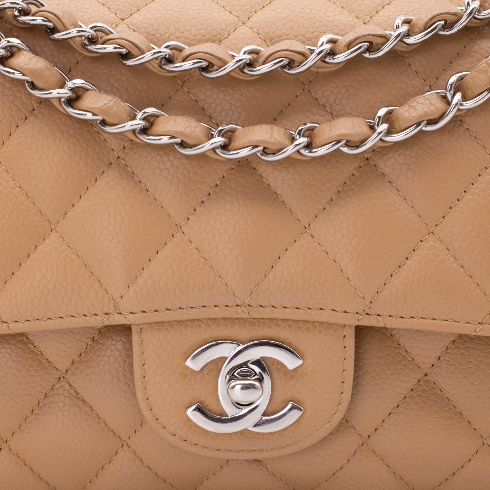 Chanel Classic Double Flap Medium Caviarleder Karamell Beige SHW
