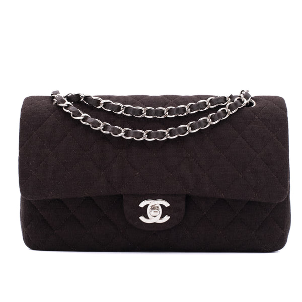 Chanel Classic Double Flap Bag Medium Jersey Braun SHW