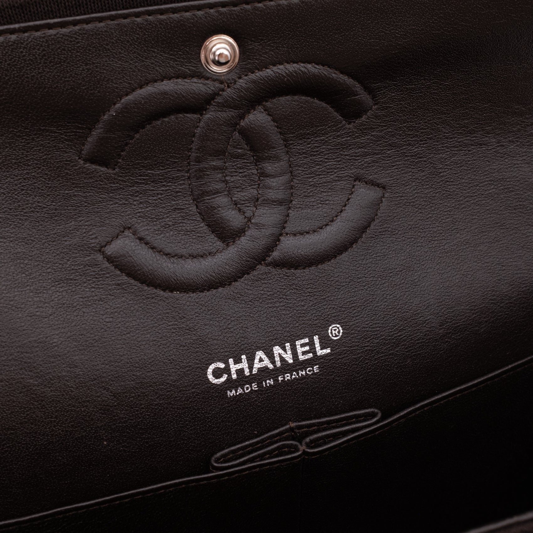 Chanel Classic Double Flap Bag Medium Jersey Braun SHW