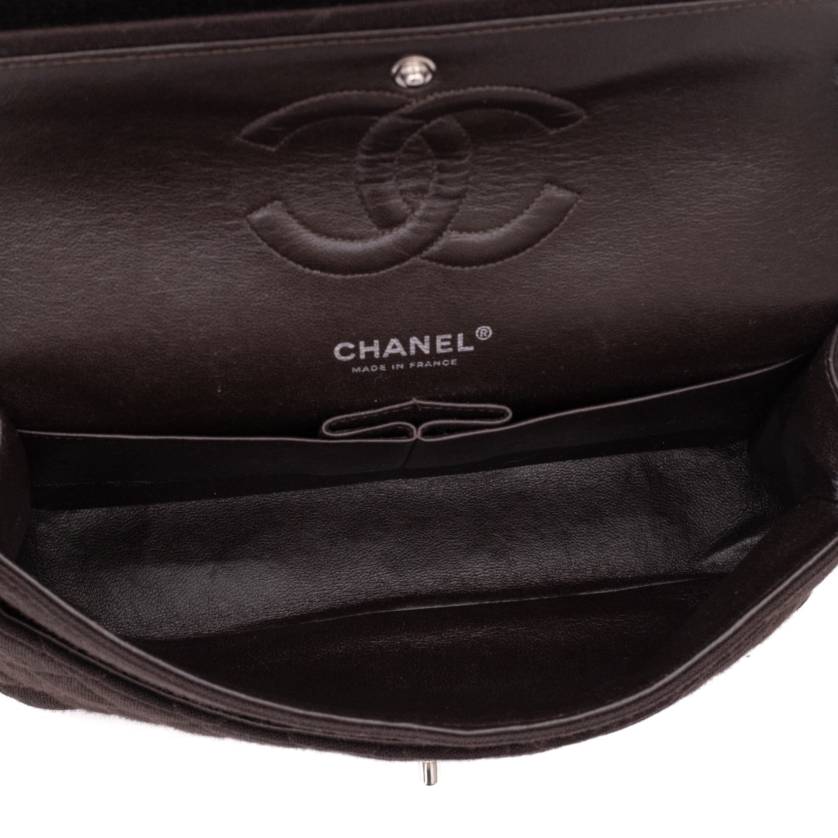 Chanel Classic Double Flap Bag Medium Jersey Braun SHW