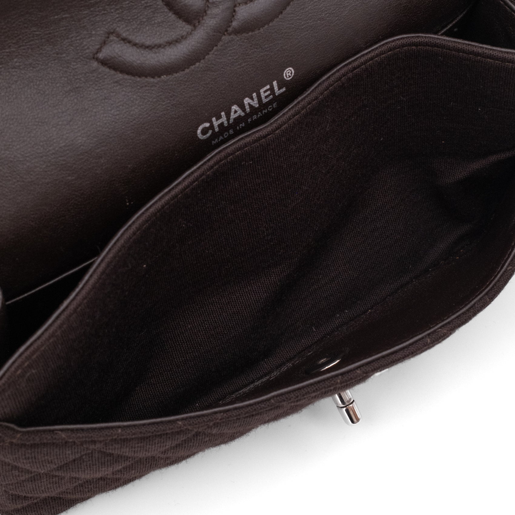 Chanel Classic Double Flap Bag Medium Jersey Braun SHW