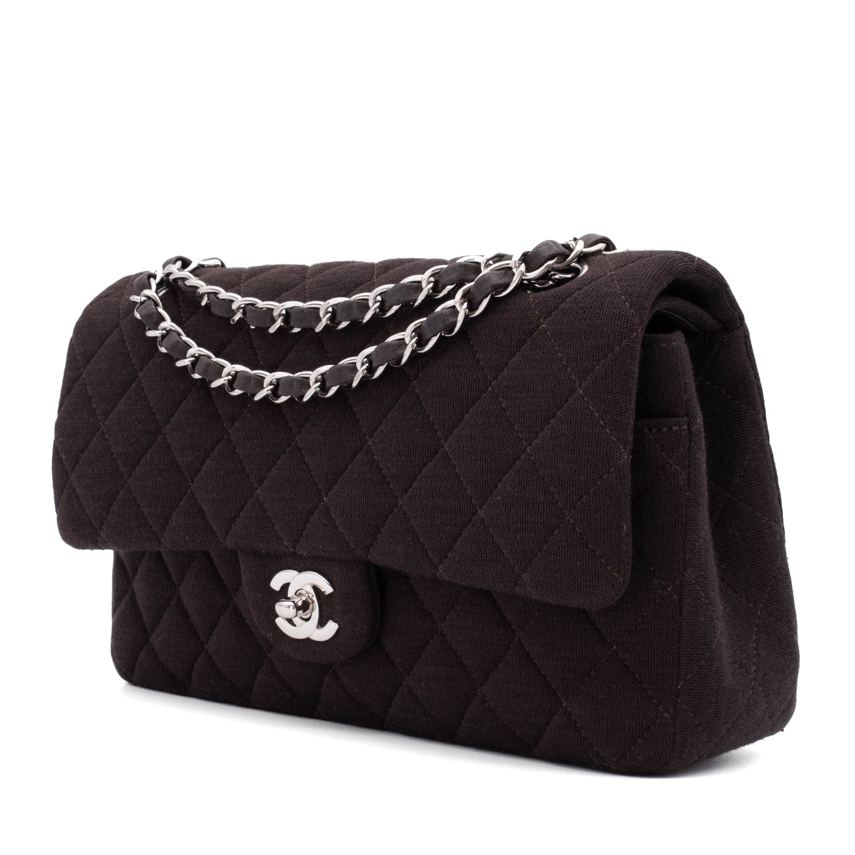 Chanel Classic Double Flap Bag Medium Jersey Braun SHW