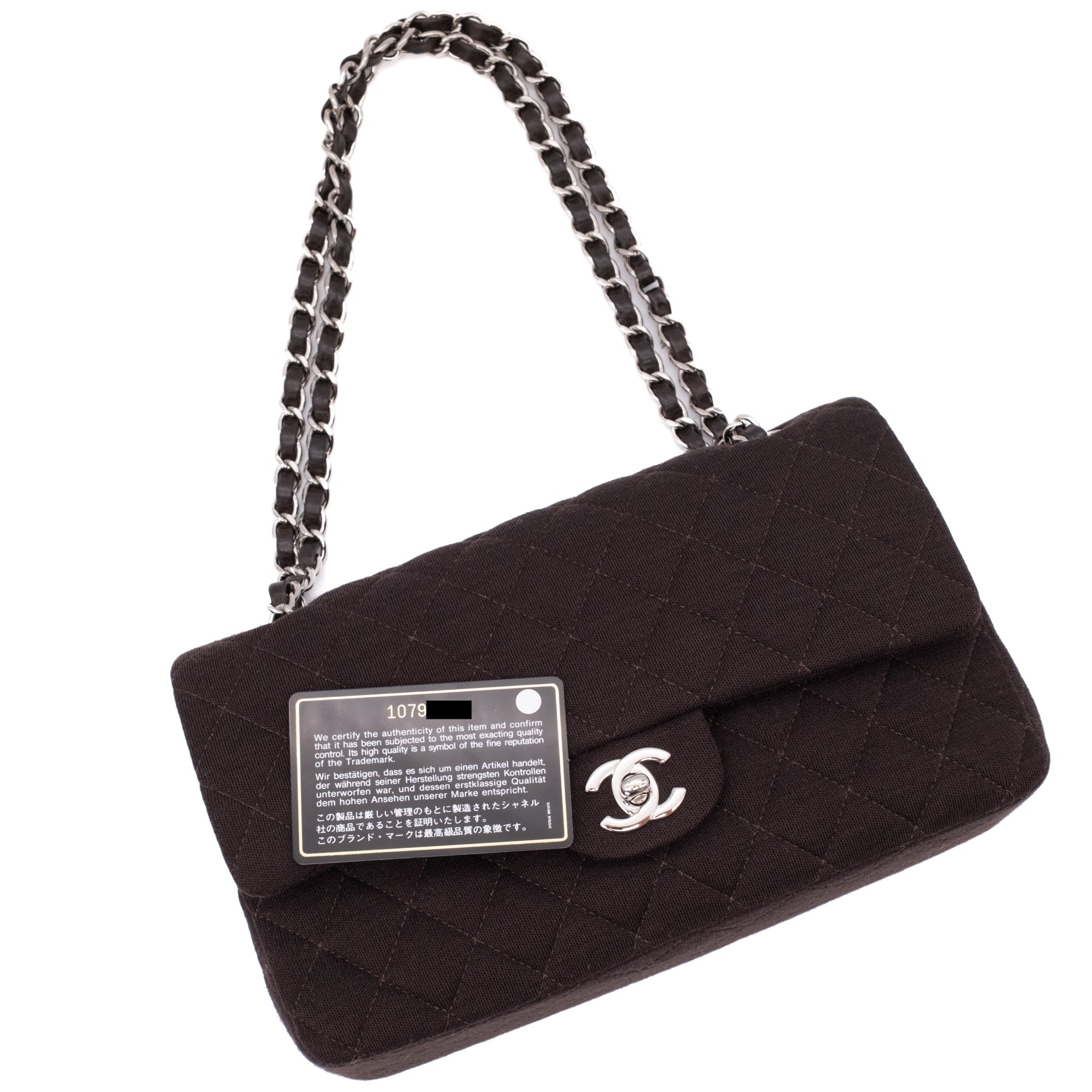 Chanel Classic Double Flap Bag Medium Jersey Braun SHW