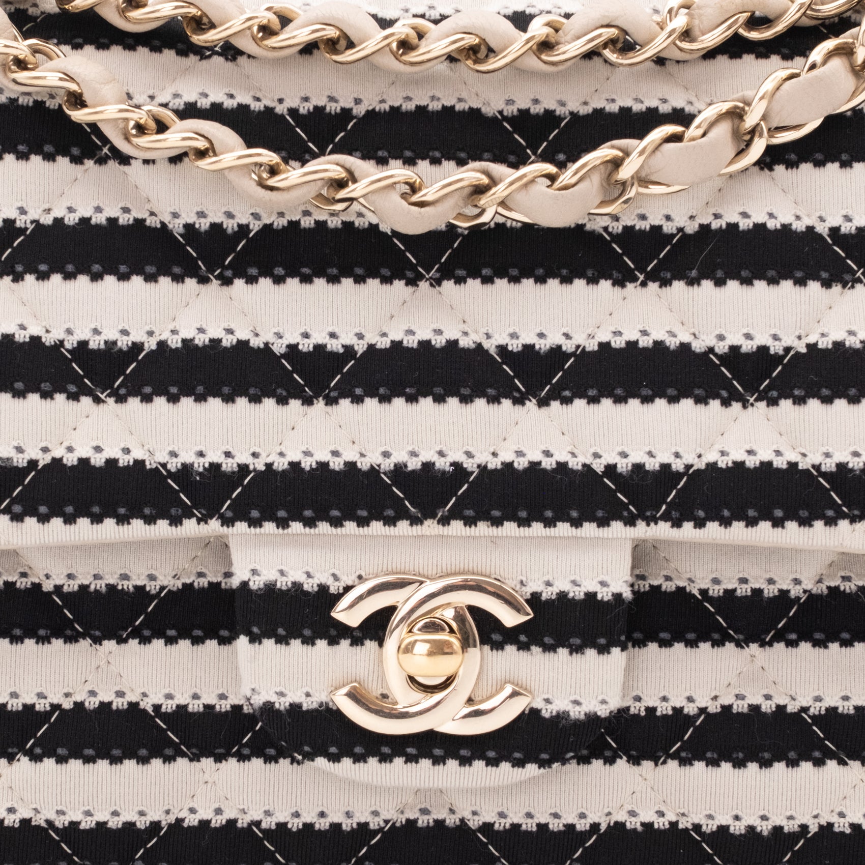 Chanel Classic Double Flap Medium Jersey Stripes Coco Sailor GHW