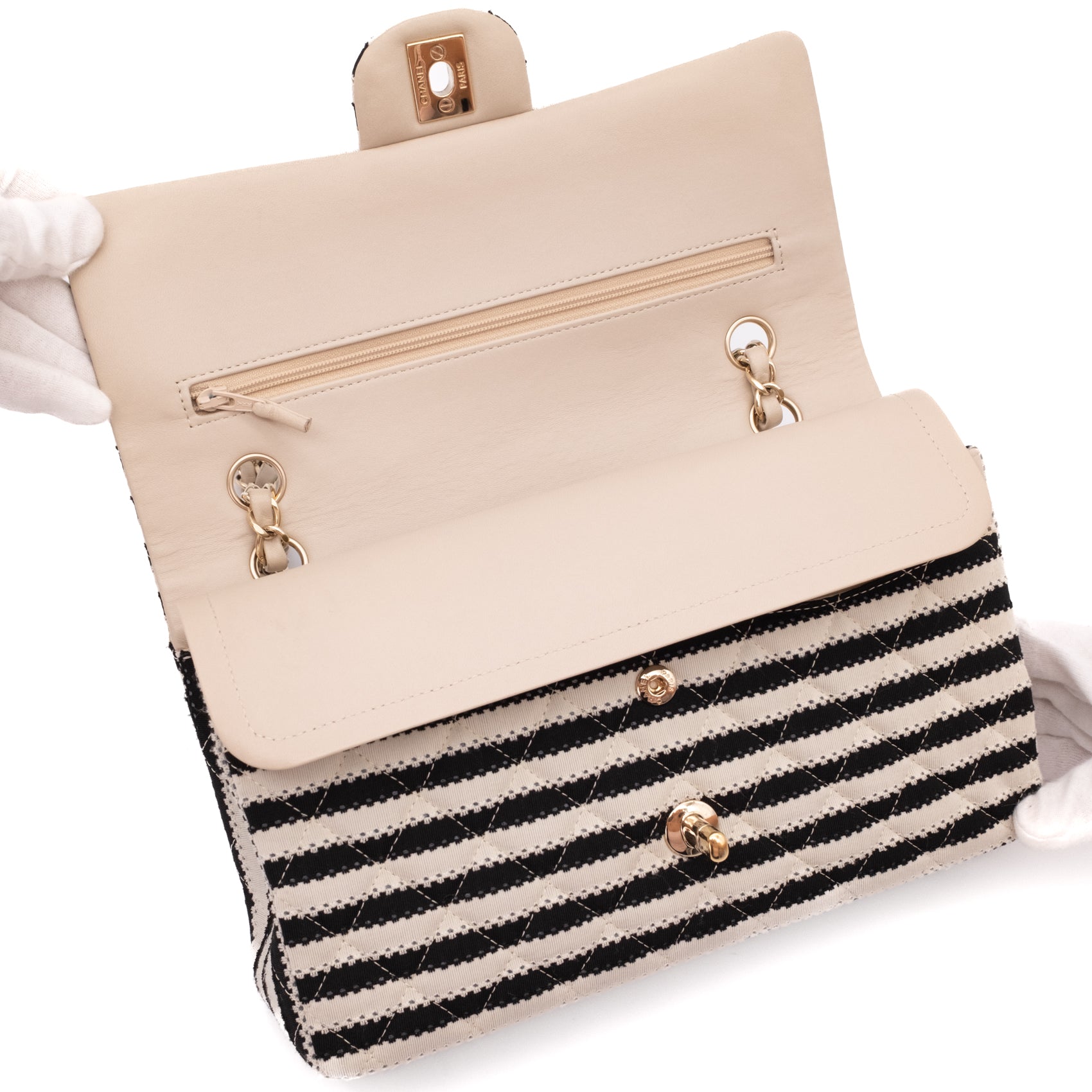 Chanel Classic Double Flap Medium Jersey Stripes Coco Sailor GHW