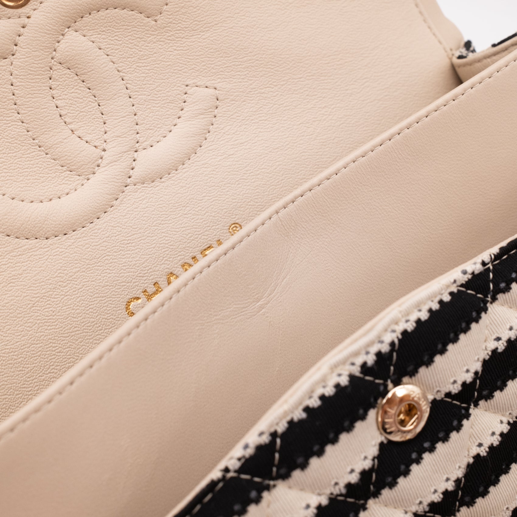 Chanel Classic Double Flap Medium Jersey Stripes Coco Sailor GHW
