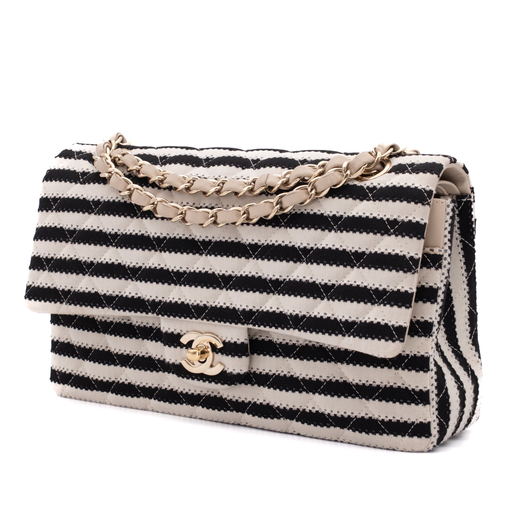 Chanel Classic Double Flap Medium Jersey Stripes Coco Sailor GHW