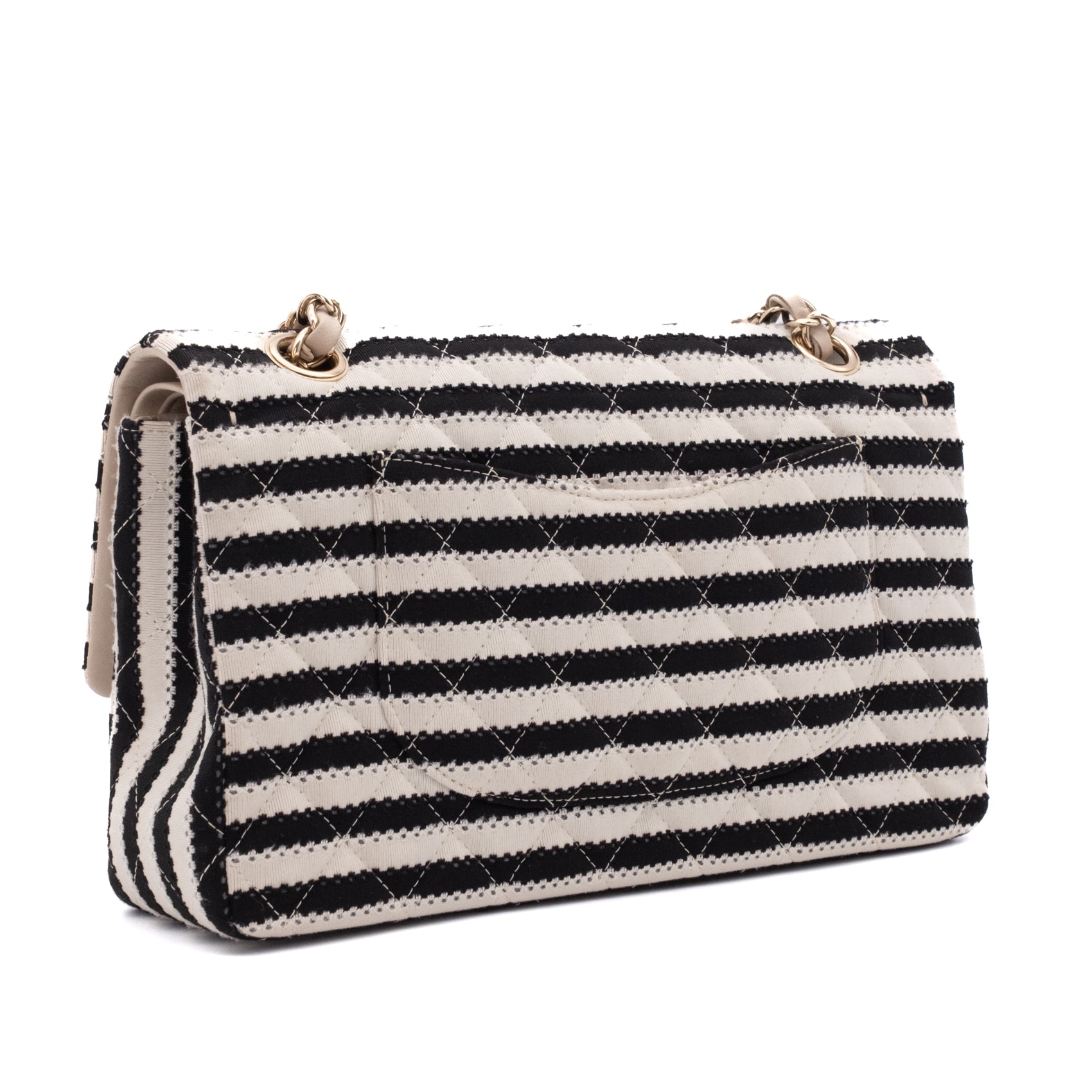 Chanel Classic Double Flap Medium Jersey Stripes Coco Sailor GHW