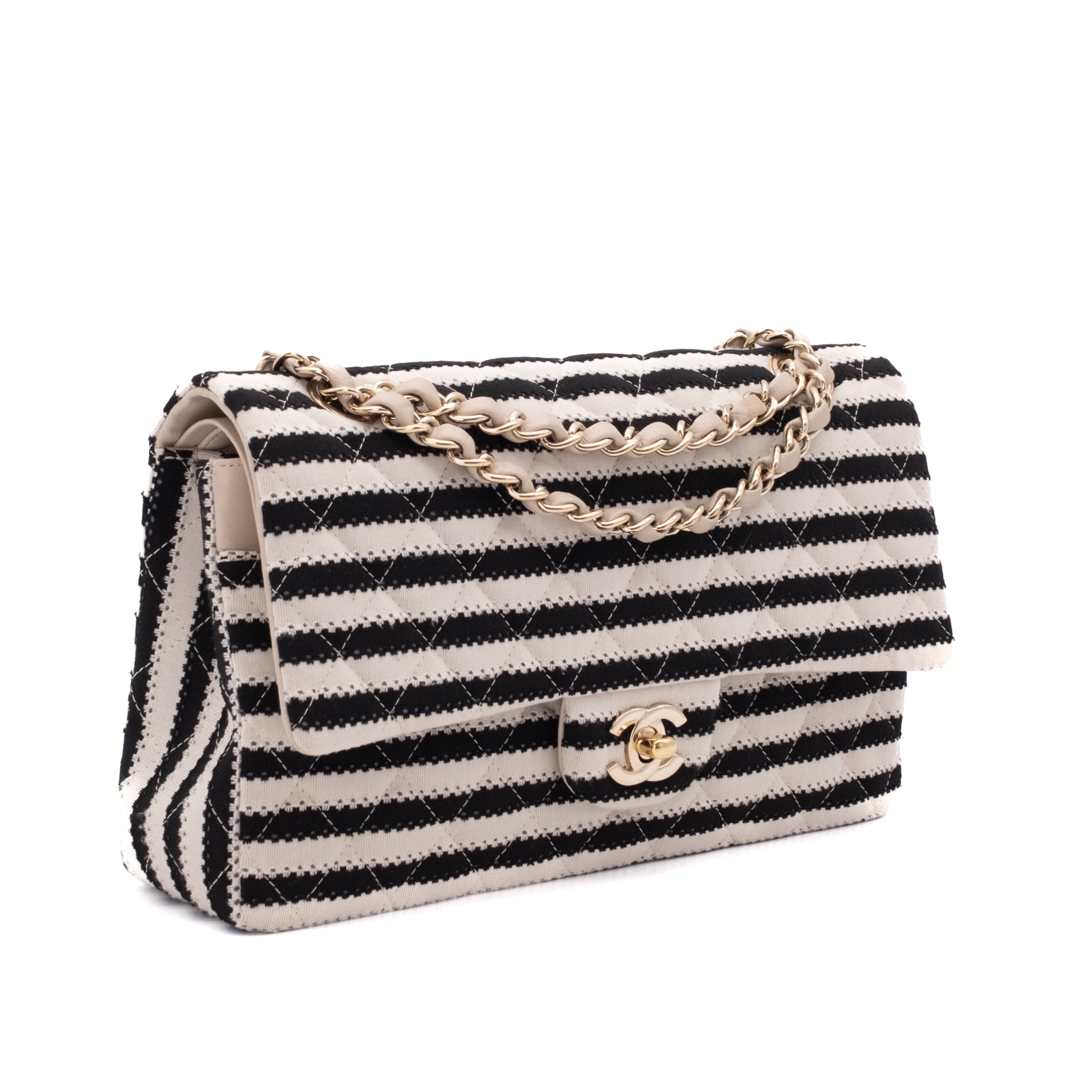 Chanel Classic Double Flap Medium Jersey Stripes Coco Sailor GHW