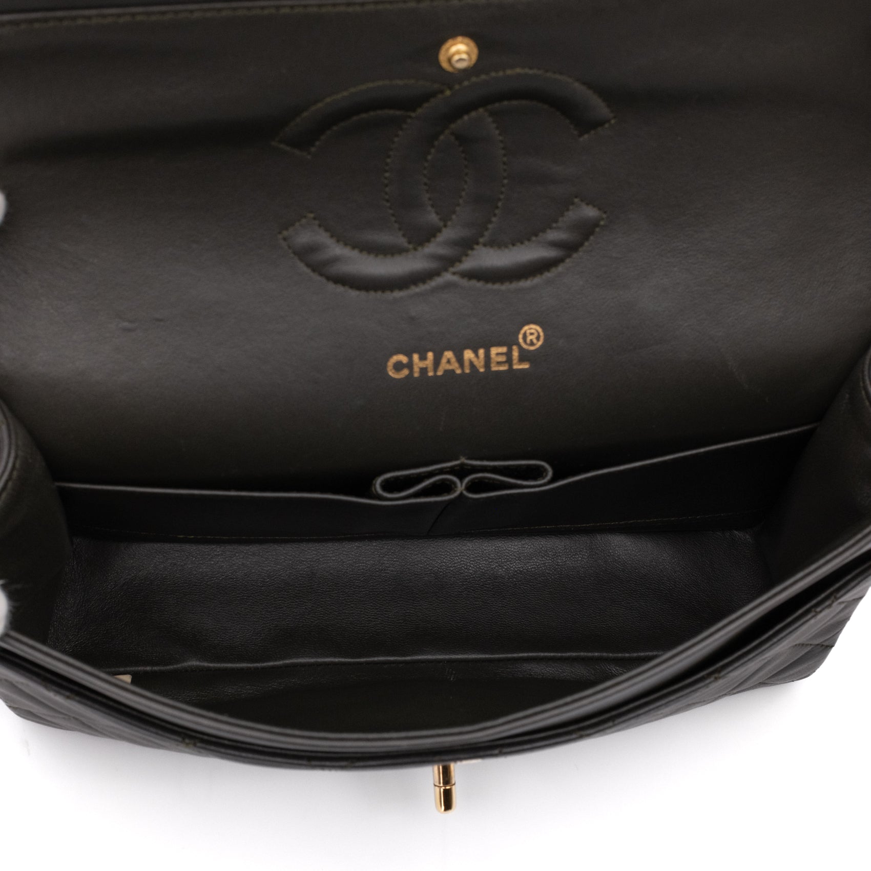 Chanel Classic Double Flap Bag Medium Lammleder Khaki Olive 24k GHW