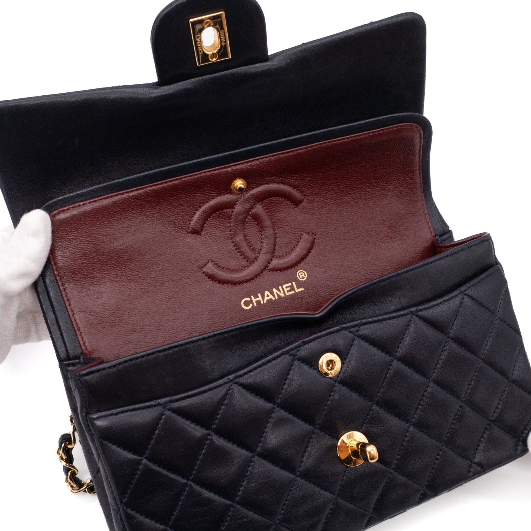 Chanel Classic Double Flap Bag Small Lammleder Dunkelblau 24k GHW
