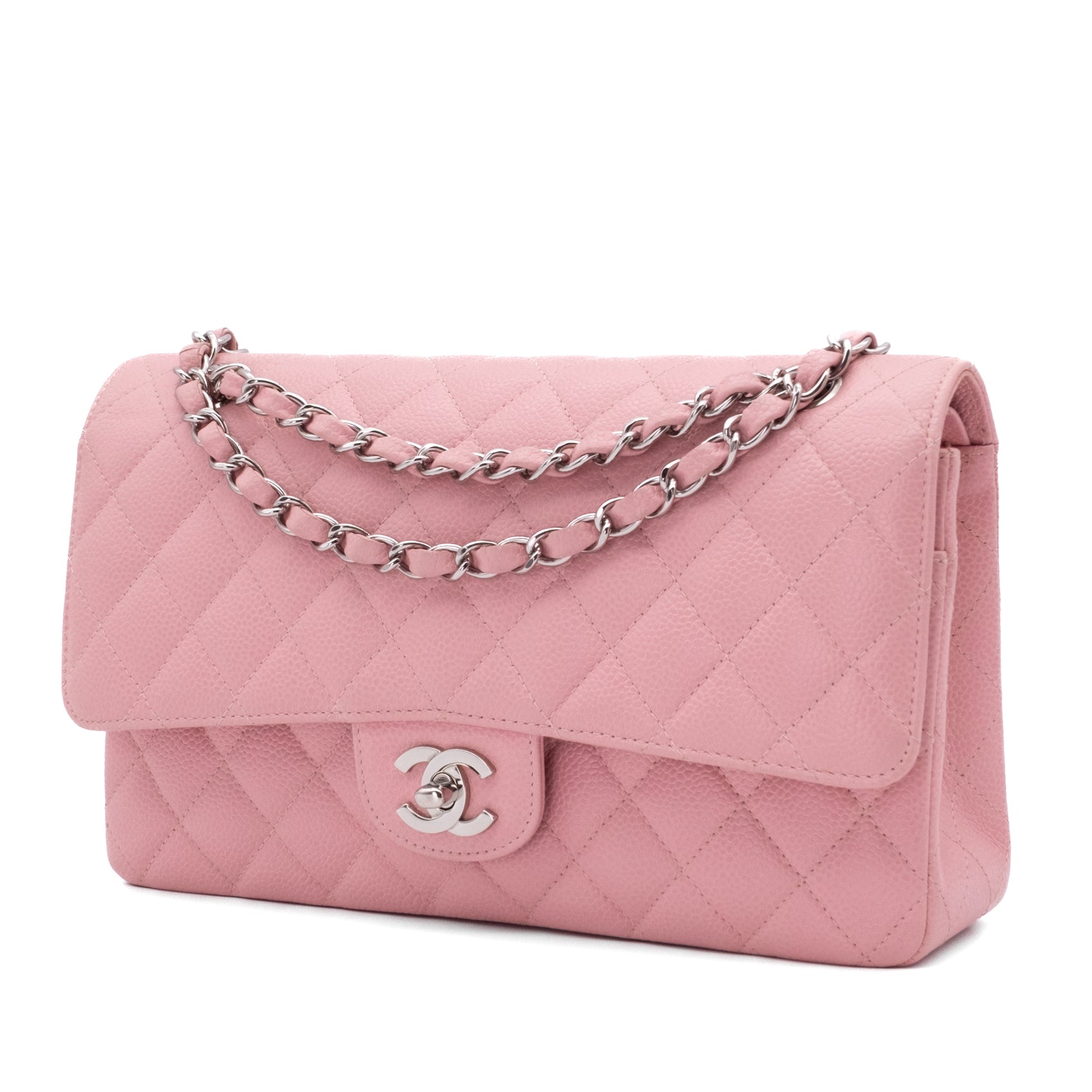 Chanel Classic Double Flap Bag Medium Caviar Sakura Pink SHW