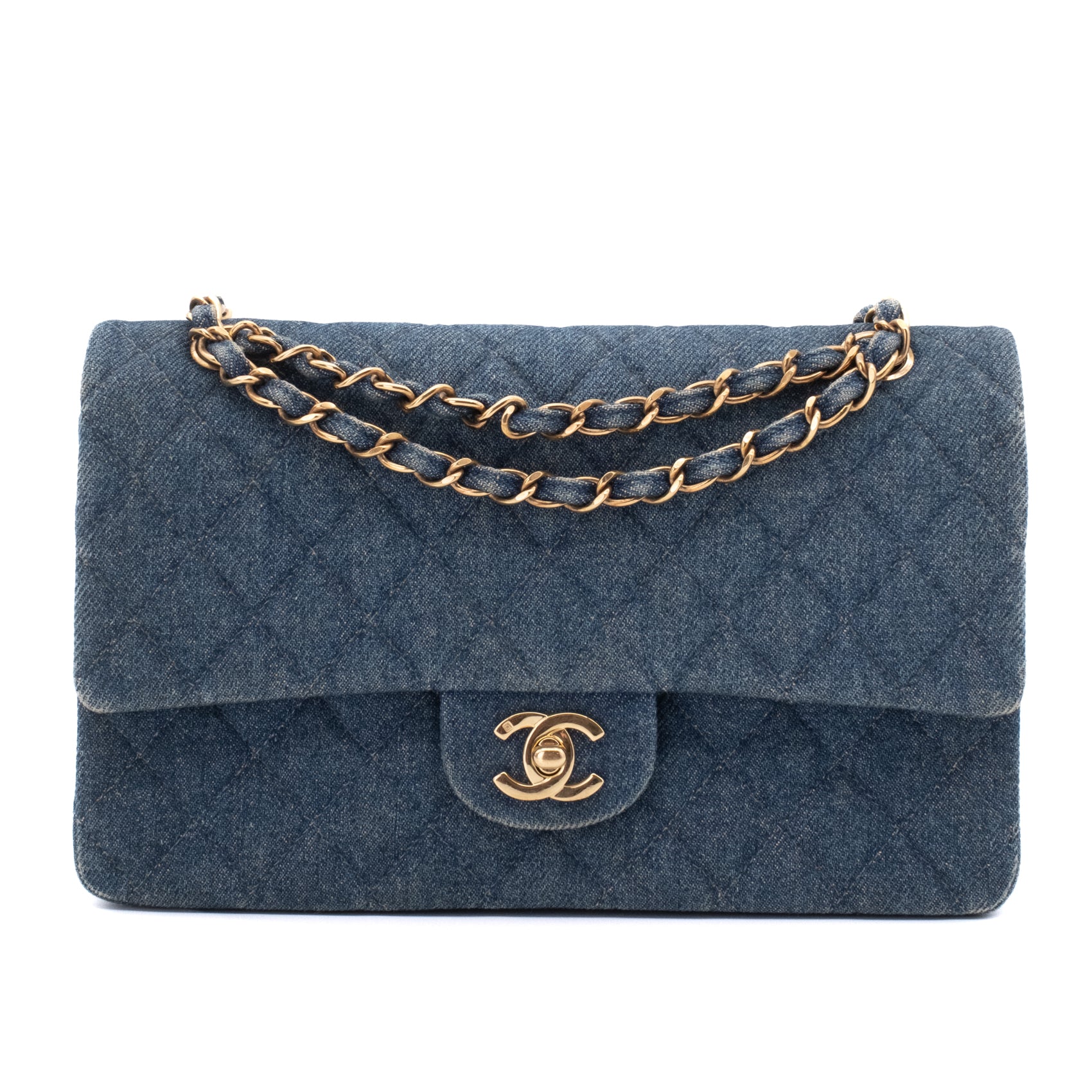 Chanel Classic Double Flap Medium Denim Jeans Blau 24k GHW