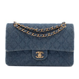 Chanel Classic Double Flap Medium Denim Jeans Blau 24k GHW