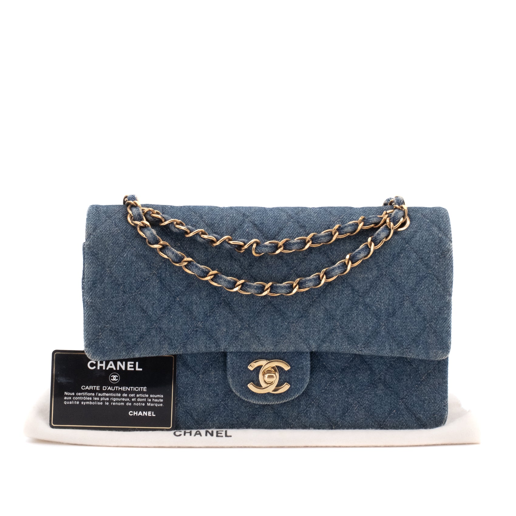 Chanel Classic Double Flap Medium Denim Jeans Blau 24k GHW