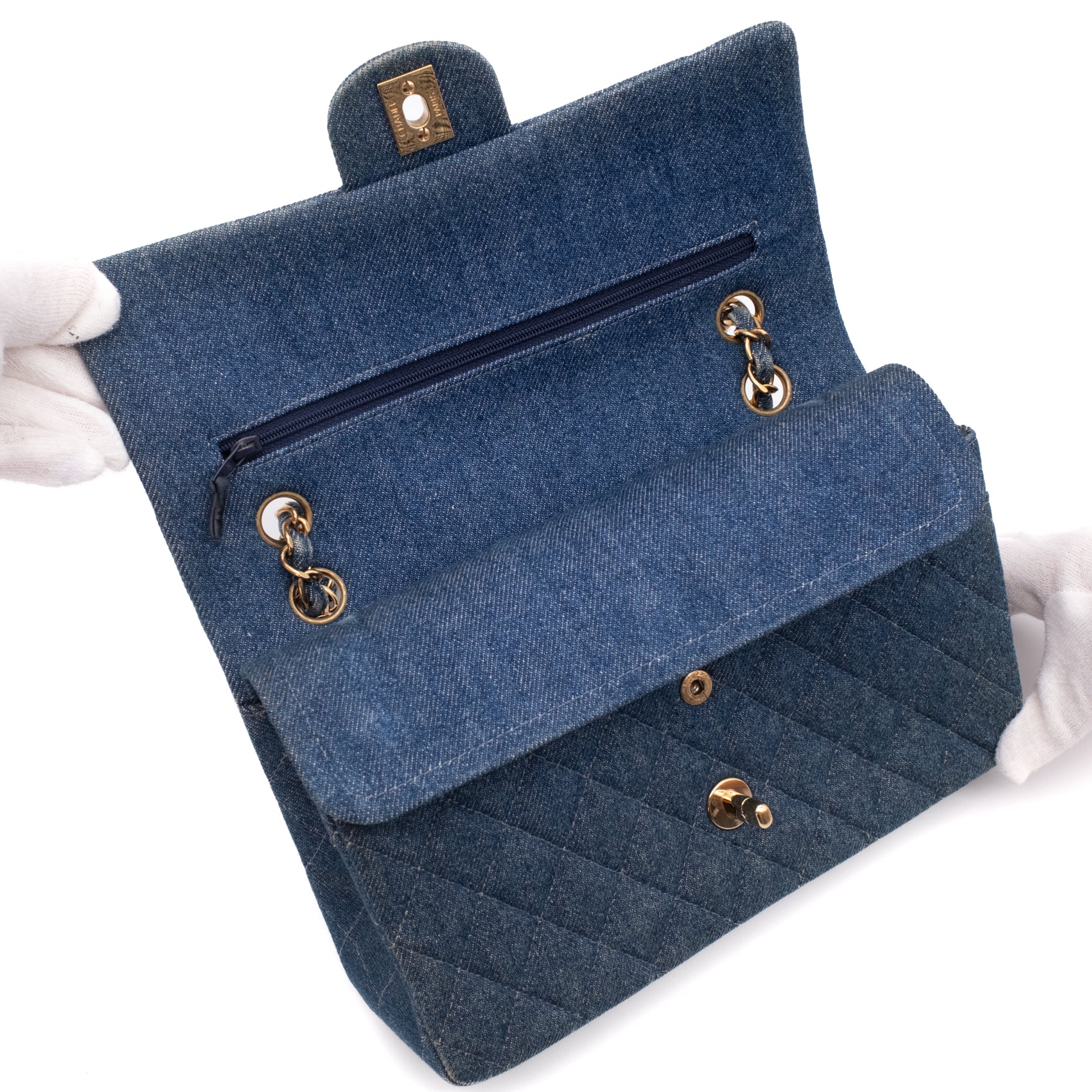 Chanel Classic Double Flap Medium Denim Jeans Blau 24k GHW