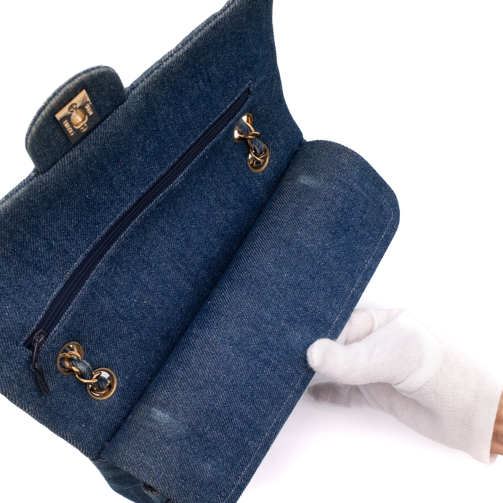 Chanel Classic Double Flap Medium Denim Jeans Blau 24k GHW