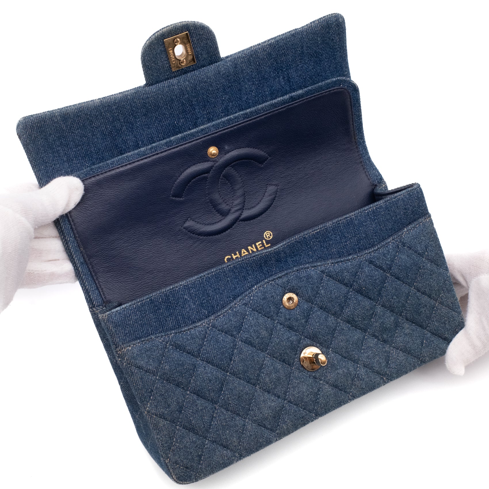 Chanel Classic Double Flap Medium Denim Jeans Blau 24k GHW
