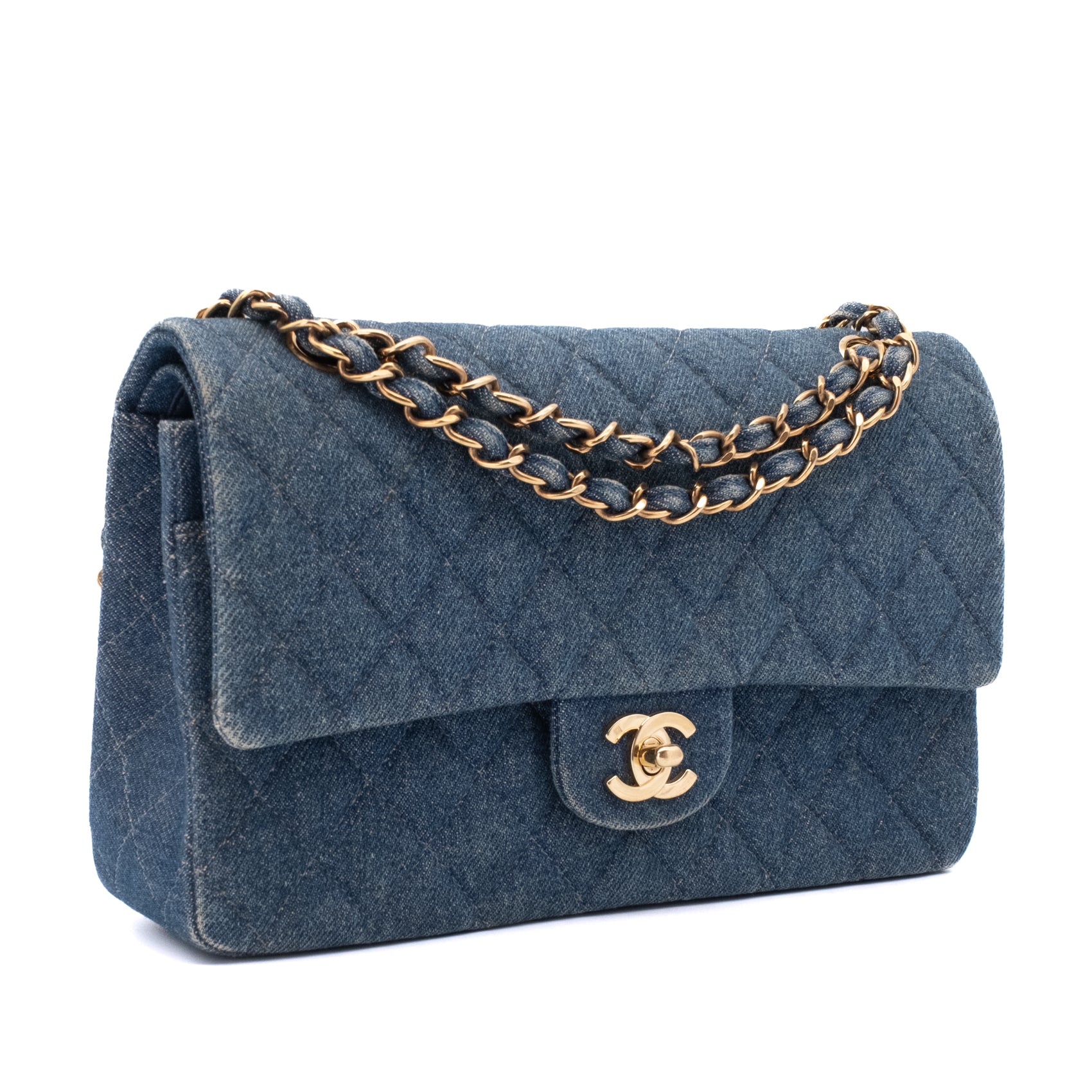 Chanel Classic Double Flap Medium Denim Jeans Blau 24k GHW