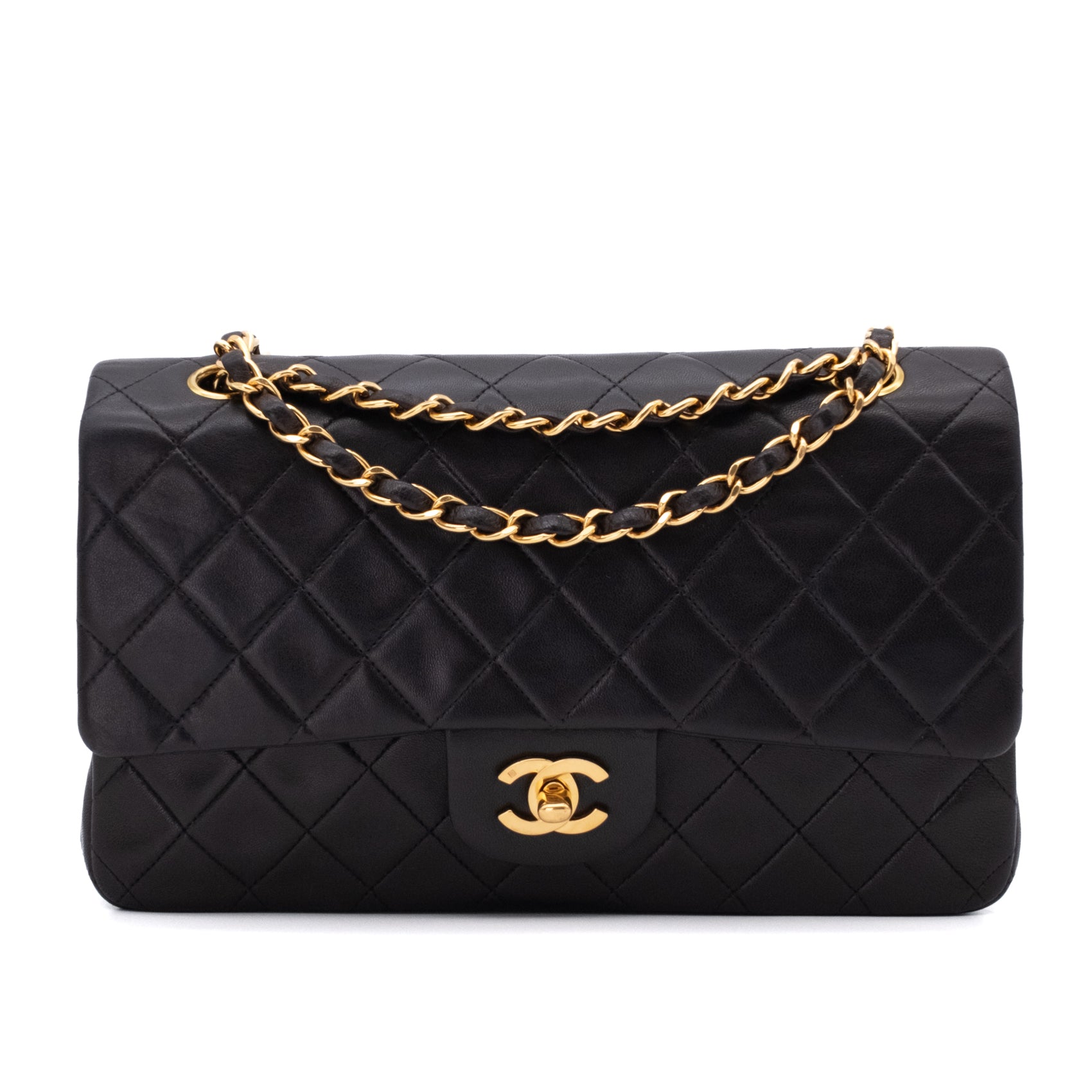 Chanel Classic Double Flap Medium Lammleder Schwarz 24k GHW