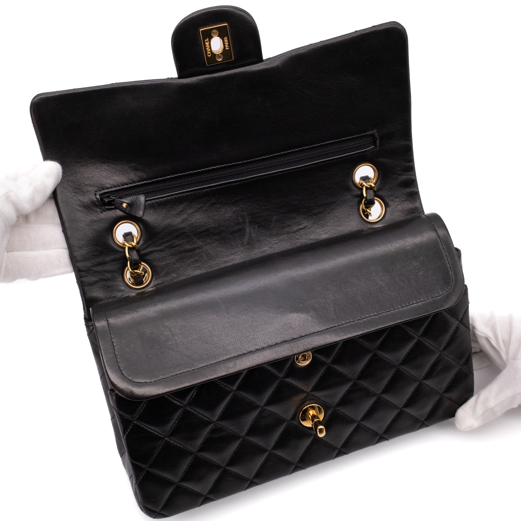 Chanel Classic Double Flap Medium Lammleder Schwarz 24k GHW