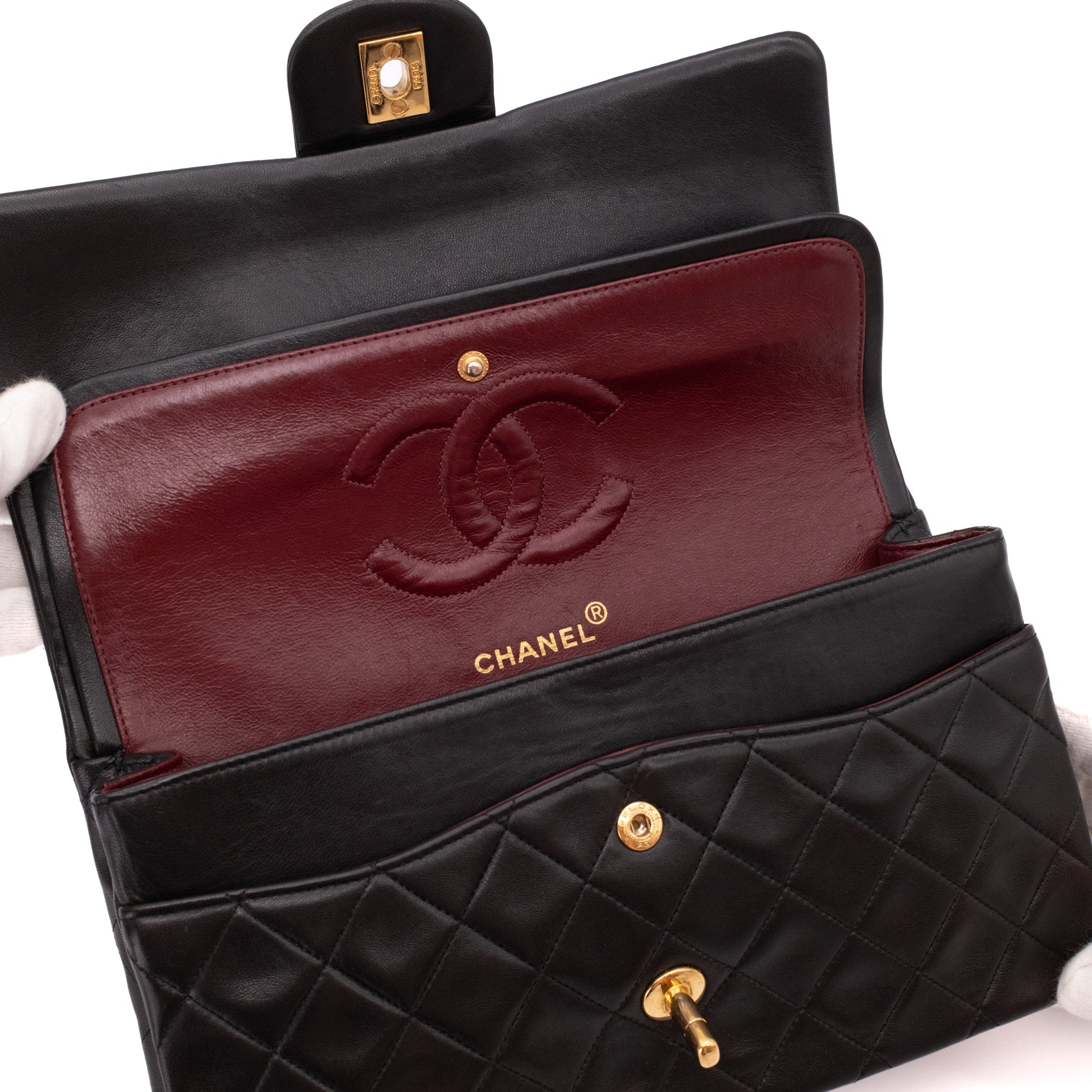 Chanel Classic Double Flap Medium Lammleder Schwarz 24k GHW