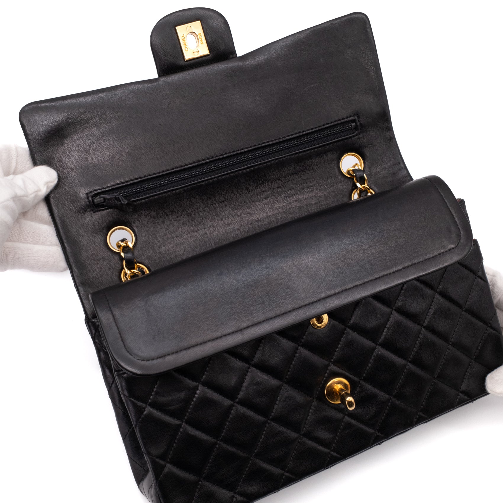 Chanel Classic Double Flap Medium Lammleder Schwarz 24k GHW
