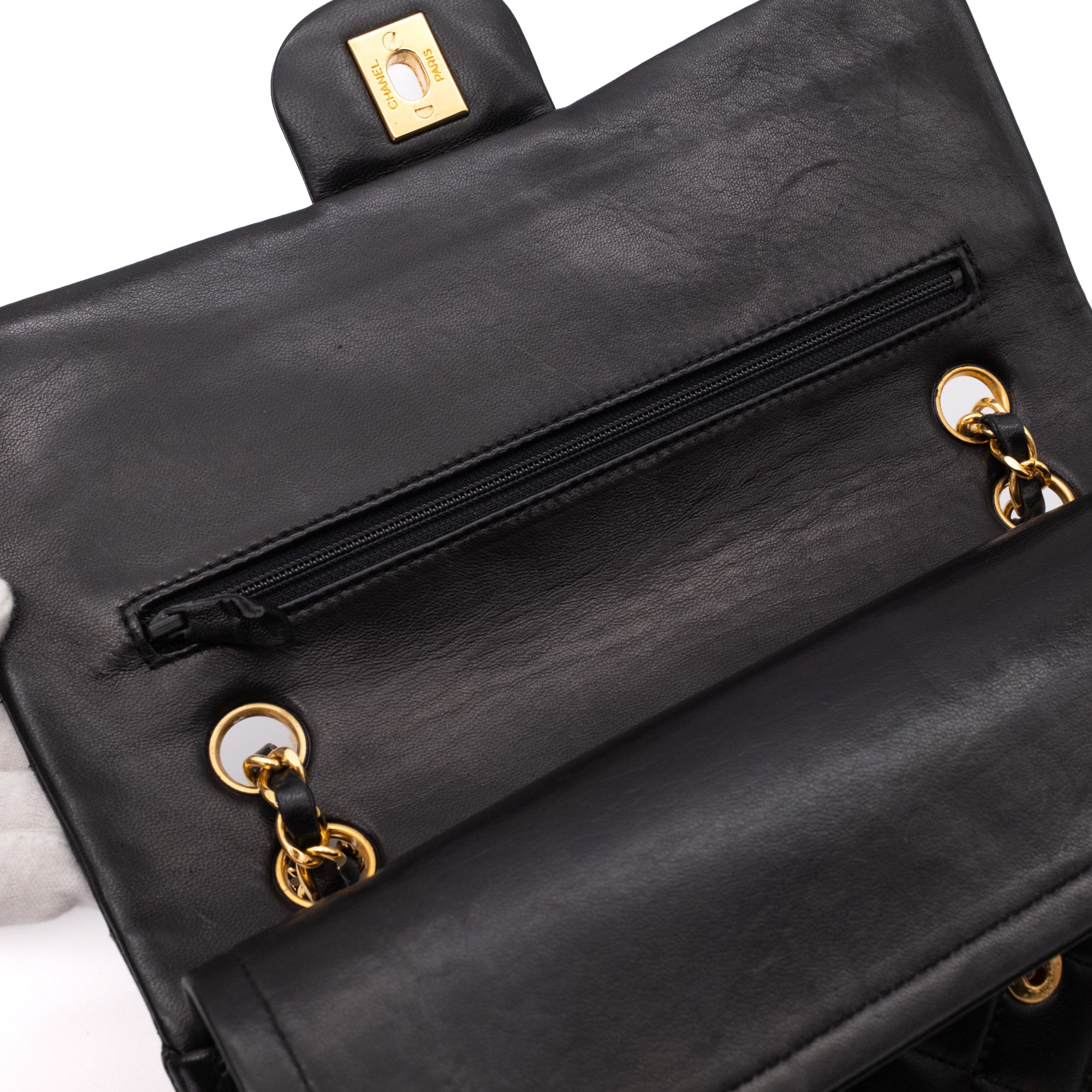 Chanel Classic Double Flap Medium Lammleder Schwarz 24k GHW