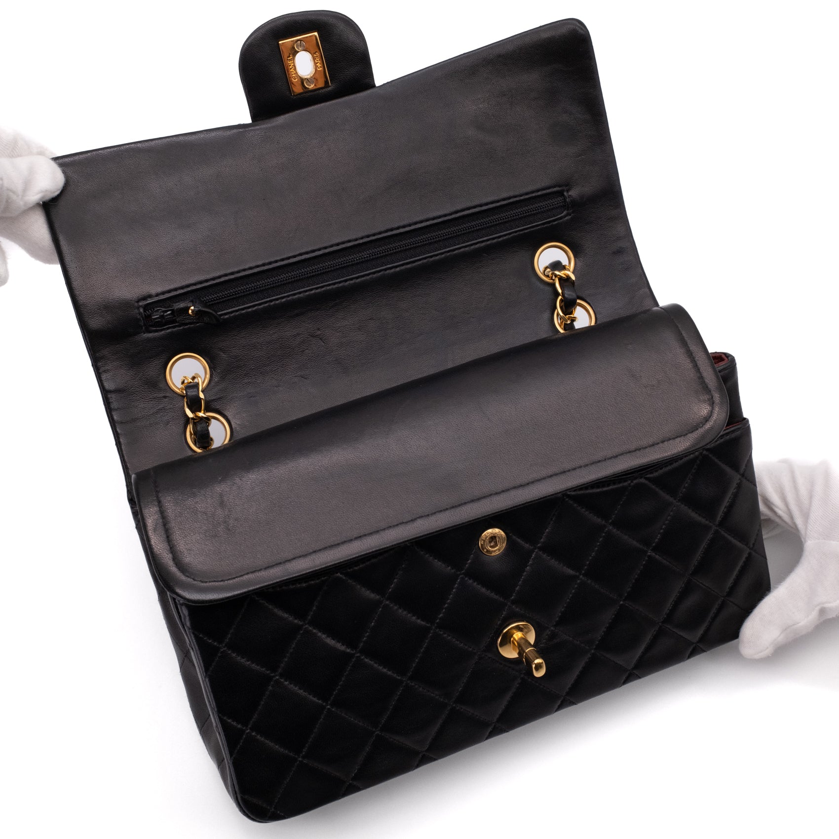 Chanel Classic Double Flap Medium Lammleder Schwarz 24k GHW