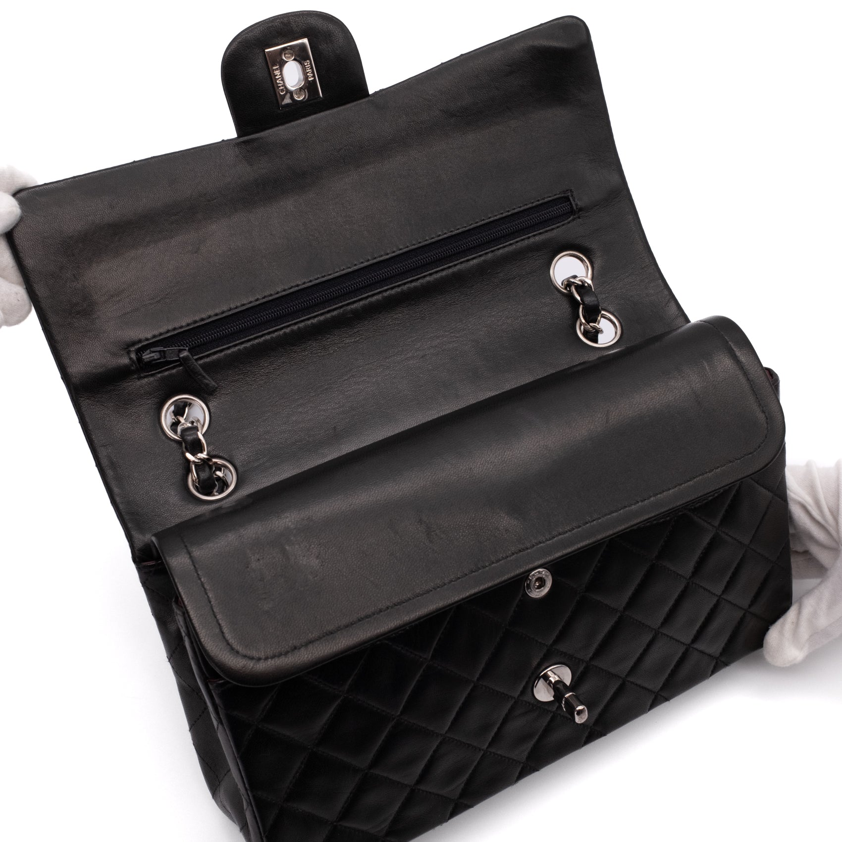 Chanel Classic Double Flap Medium Lammleder Schwarz SHW