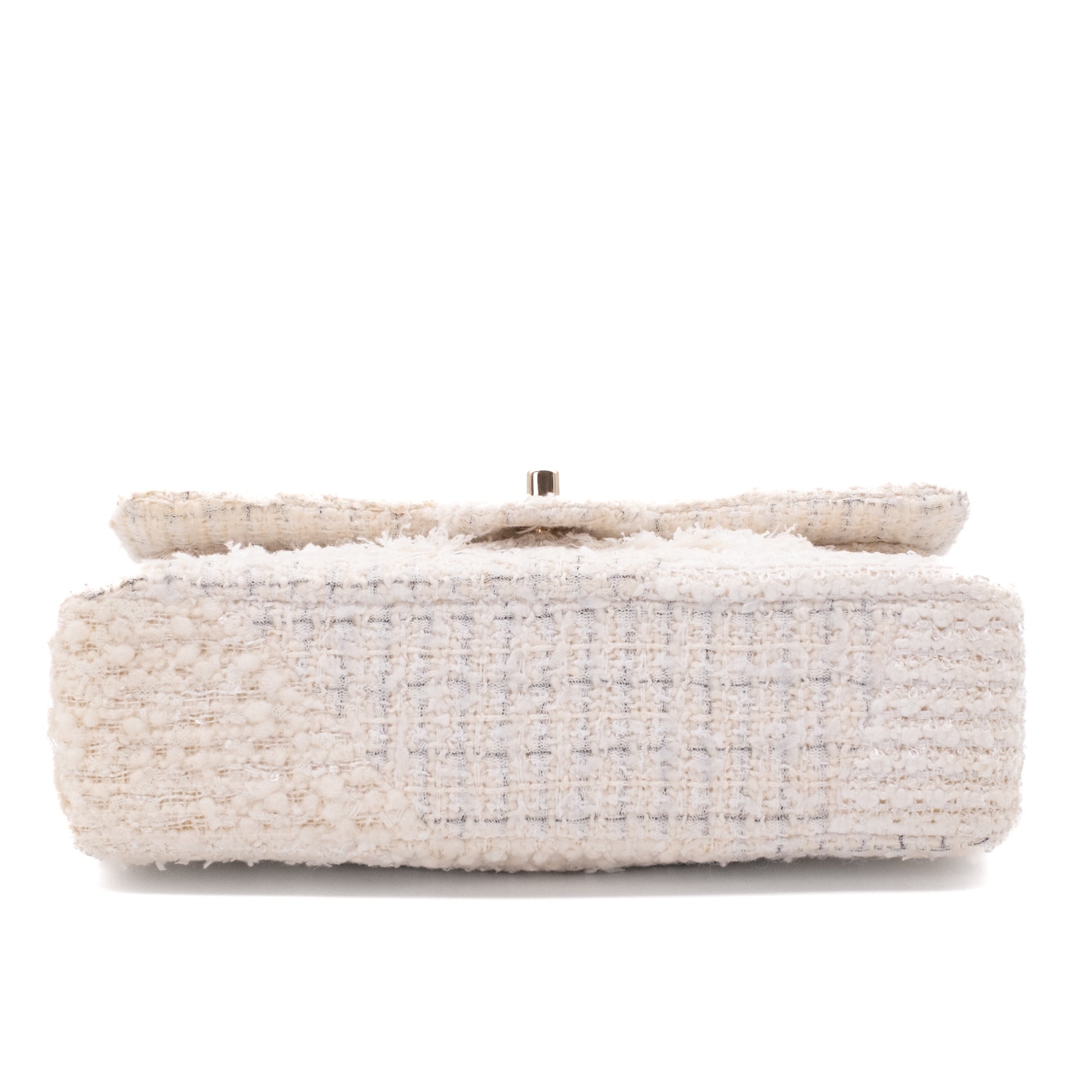 Chanel Classic Double Flap Medium White Creme Patchwork Tweed CGHW