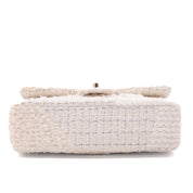 Chanel Classic Double Flap Medium White Creme Patchwork Tweed CGHW