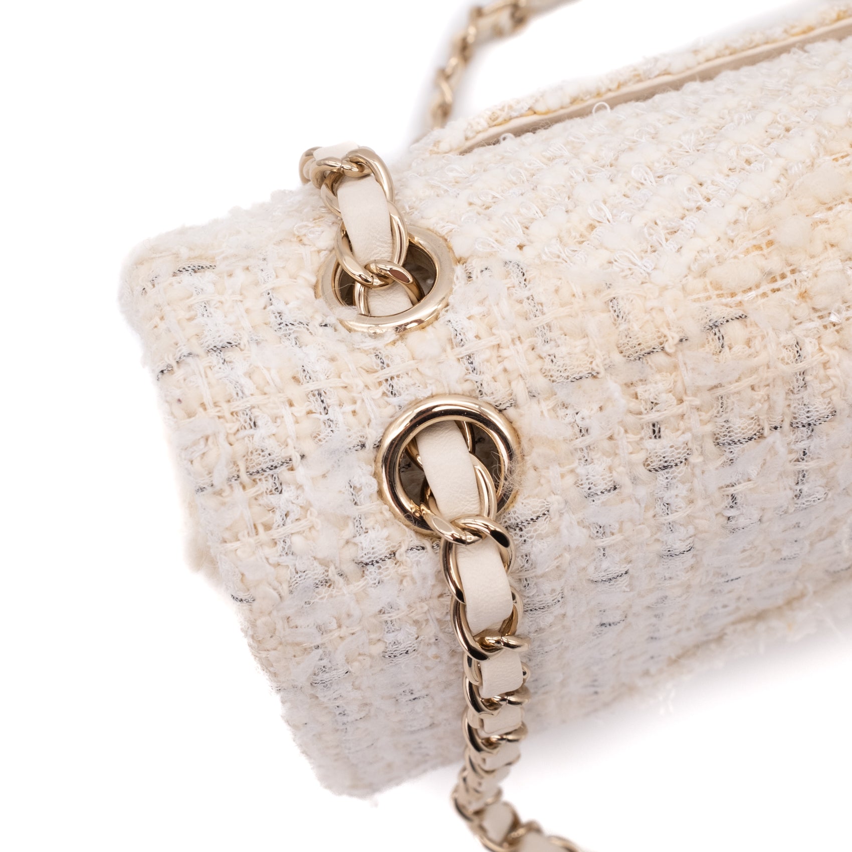 Chanel Classic Double Flap Medium White Creme Patchwork Tweed CGHW