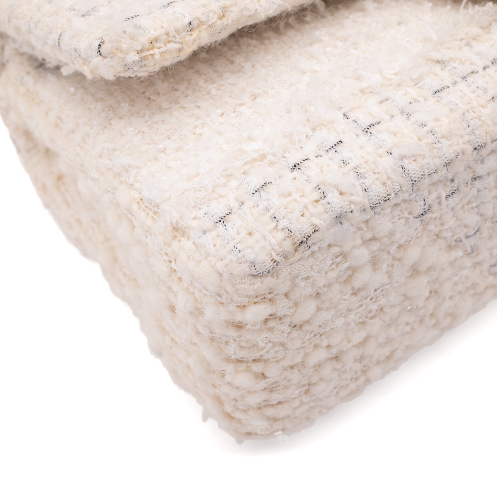 Chanel Classic Double Flap Medium White Creme Patchwork Tweed CGHW