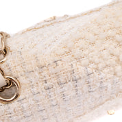 Chanel Classic Double Flap Medium White Creme Patchwork Tweed CGHW