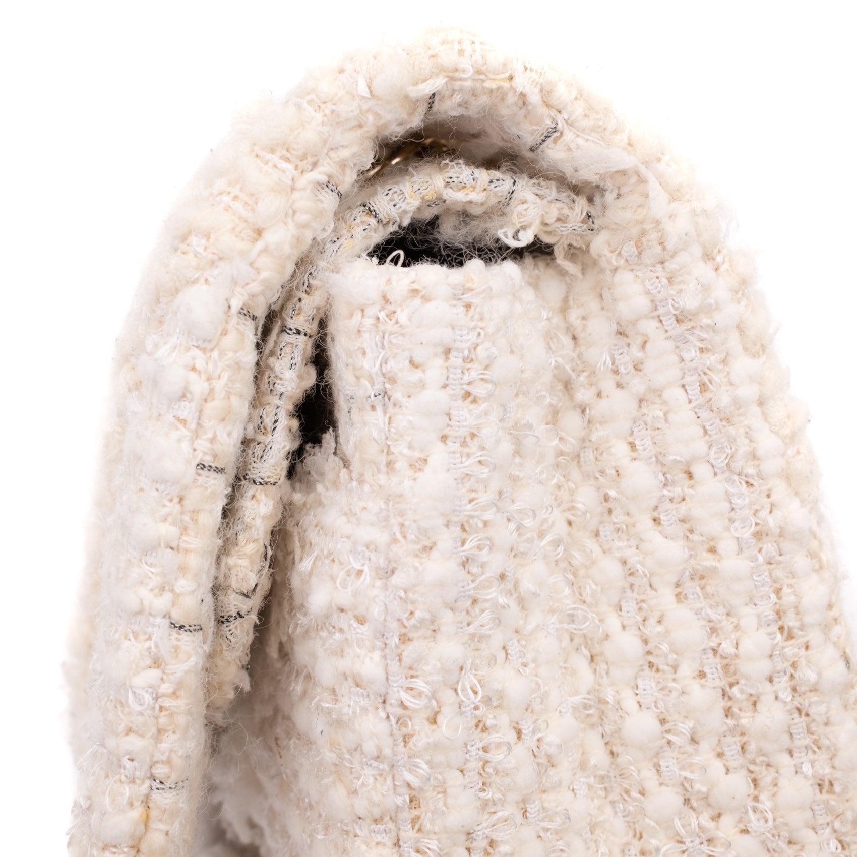 Chanel Classic Double Flap Medium White Creme Patchwork Tweed CGHW