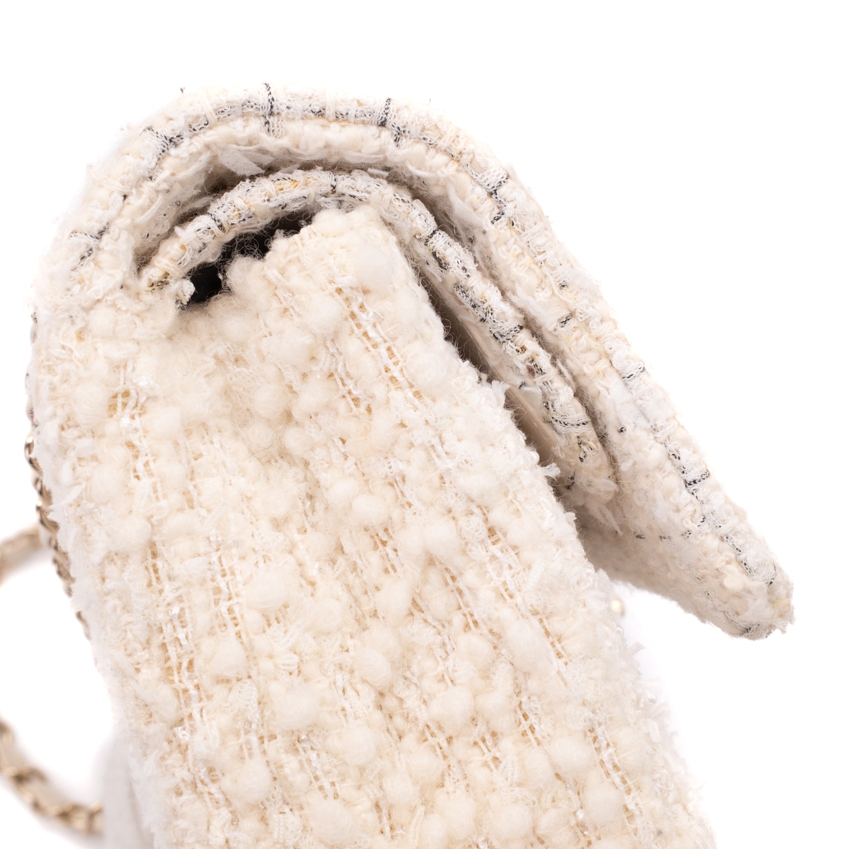 Chanel Classic Double Flap Medium White Creme Patchwork Tweed CGHW