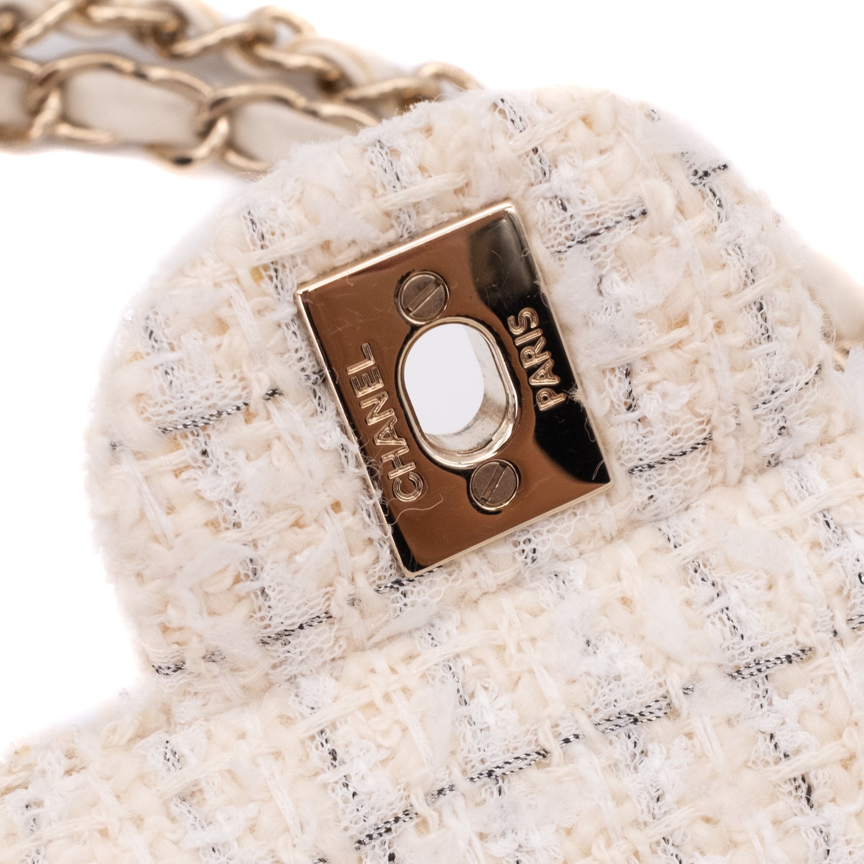 Chanel Classic Double Flap Medium White Creme Patchwork Tweed CGHW