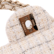 Chanel Classic Double Flap Medium White Creme Patchwork Tweed CGHW
