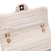 Chanel Classic Double Flap Medium White Creme Patchwork Tweed CGHW