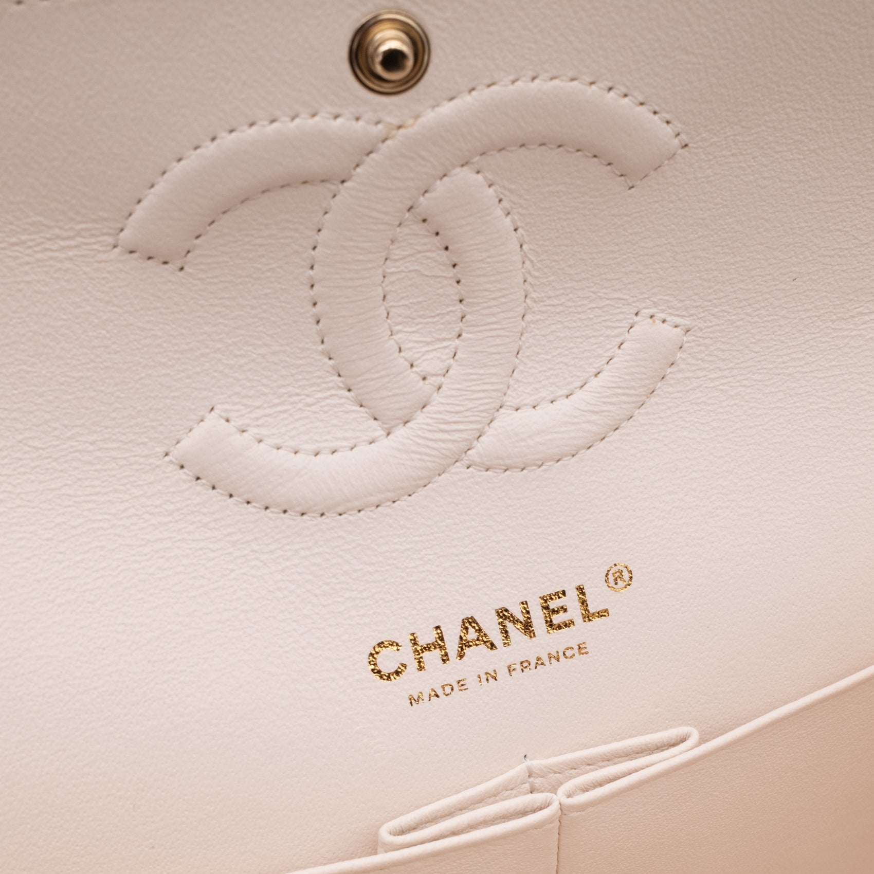 Chanel Classic Double Flap Medium White Creme Patchwork Tweed CGHW