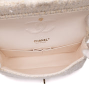 Chanel Classic Double Flap Medium White Creme Patchwork Tweed CGHW